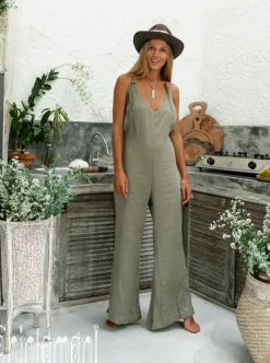 Chintamani Alchemistry Long Linen Jumpsuit / Green^ Jumpsuits