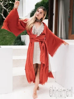 Chintamani Alchemistry Long Linen Kimono / Red Ochre^ Kimono & Cover Up