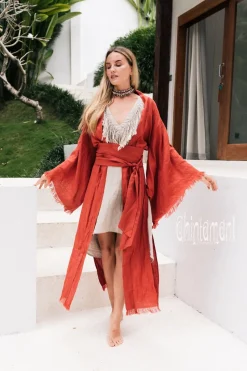 Chintamani Alchemistry Long Linen Kimono / Red Ochre^ Kimono & Cover Up