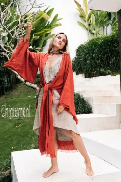 Chintamani Alchemistry Long Linen Kimono / Red Ochre^ Kimono & Cover Up
