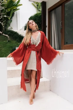 Chintamani Alchemistry Long Linen Kimono / Red Ochre^ Kimono & Cover Up
