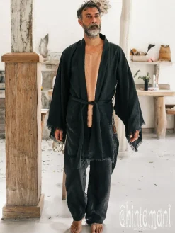 Chintamani Alchemistry Men's Linen Kimono / Black^ Kimono & Coat