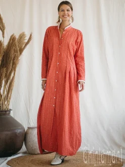 Chintamani Alchemistry Organic Maxi Dress / Coral Rose^ Shirt Dress|Maxi Dress