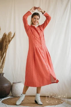 Chintamani Alchemistry Organic Midi Dress / Coral Rose^ Shirt Dress|Mini & Midi Dress