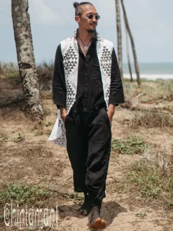 Chintamani Alchemistry Organic Vest Jacket / Black & White^ Button Shirt|Tops & T-shirt