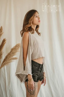 Chintamani Alchemistry Poncho Crop Top / Beige^ T-shirt & Tunic
