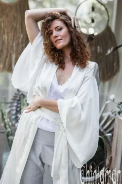 Chintamani Alchemistry Pure Silk Kimono / White^ Silk Clothes|Kimono & Cover Up