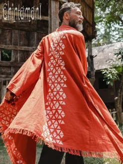 Chintamani Alchemistry Raw Cotton Cloak / Red Ochre^ Kimono & Coat