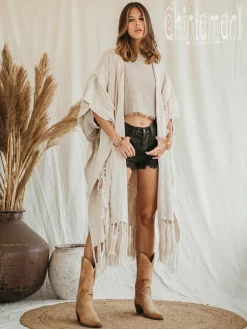 Chintamani Alchemistry Raw Tassel Poncho / Off White^ Kimono & Cover Up