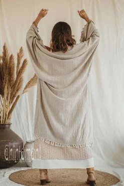 Chintamani Alchemistry Wide Sleeve Kimono/ Beige^ Kimono & Cover Up
