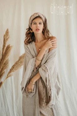 Chintamani Alchemistry Wide Sleeve Kimono/ Beige^ Kimono & Cover Up