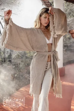 Chintamani Alchemistry Wide Sleeve Short Kimono / Beige^ Kimono & Cover Up