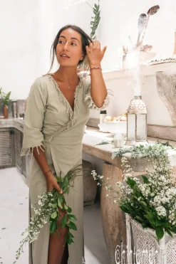 Chintamani Alchemistry Wrap Boho Dress / Sage Green^ Wrap Dress